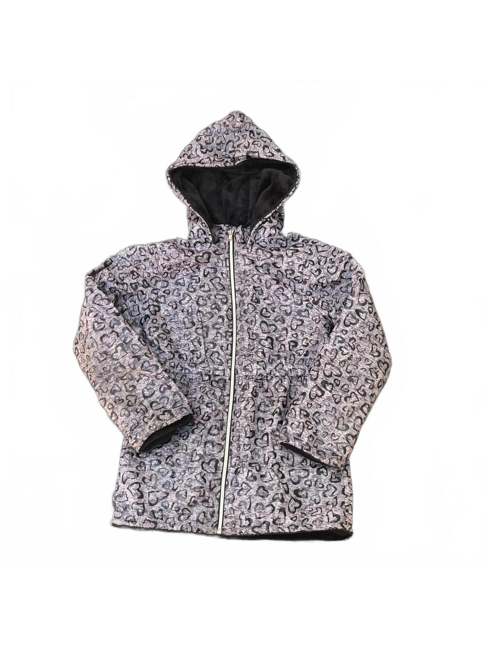 Penelope Mack Girls' Hooded Jacket Size 10 Gray Black Heart Print